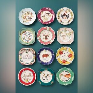 Anthropologie Lou Rota Twelve Days of Christmas Dessert Plates Set 2022 Edition